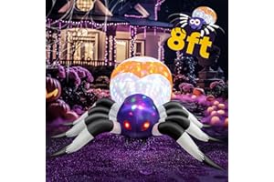 SMILFREE 8 FT Halloween Decorations Outdoor Decor - LED Rotating Lights Inflatable Spider Blow Up Halloween Clearance Animated Giant Creepy Spider for Lawn Patio Yard Party Garden Decor