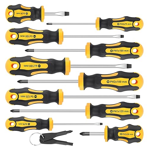 Amartisan 10-Piece Magnetic Screwdrivers Set, 5 Phillips and 5 Slotted Tips Professional Cushion Grip Screwdriver Set