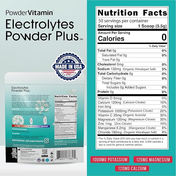 POWDERVITAMIN ELECTROLYTES POWDER PLUS (50 SERVINGS) BLACK TEA GINSENG ELECTROLYTE POWDER KETO, SUGAR FREE, PINK HIMALAYAN SALT,1000MG POTASSIUM,120MG CALCIUM,120MG MAGNESIUM, HYDRATION POWDER