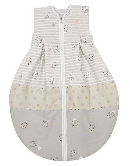 Alvi Kugelschlafsack Thermo | Baby-Schlafsack ärmellos, Größe:70, Design:Streifenbär beige