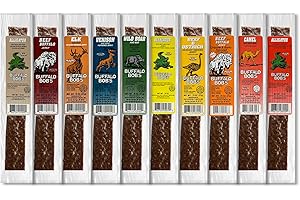 Buffalo Bob's Ten Piece Gourmet Exotic Jerky Assortment California Legal, Reindeer, Alligator-Elk-Buffalo-Ostrich-Venison-Wild Boar