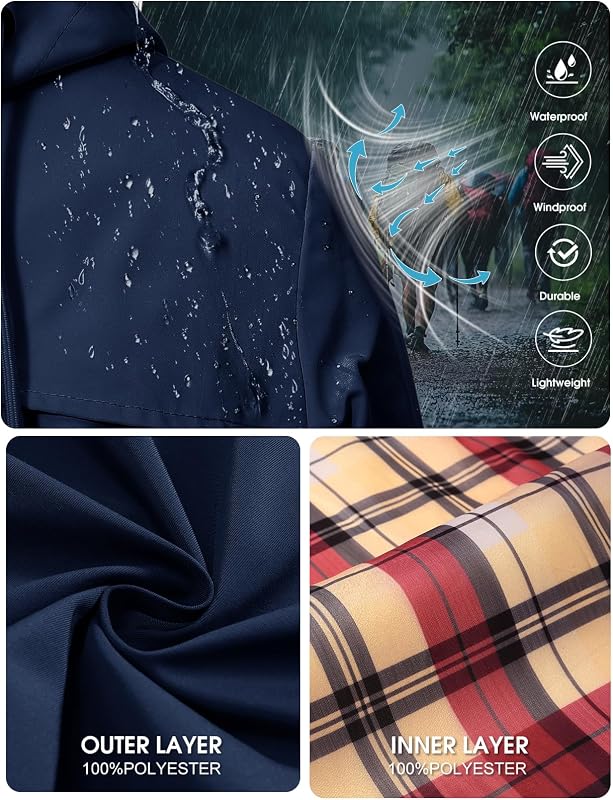 Veste Femme Imperméable à Capuche Longue Manteau de Pluie Femme Legere Trench Capuche Femme Poncho Pluie Impermeable Coupe Vent Printemps Été Automne, Bleu marine, M — photo 5 sur 7