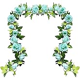 UKELER 2 Pack Artificial Flower Garland Fake Rose Vine Artificial Flowers Green&Blue Hanging Roses for Wedding Arch Party Garden Craft Home Decor