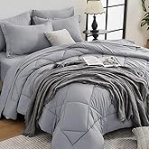 HEVUMYI Light Grey King Comforter Set - 7-Piece All Season Bed in a Bag King, Ultra Soft Bedding Set with Comforter, Flat Sheet, Fitted Sheet, Pillowcases, Pillow Shams, Light Gray
