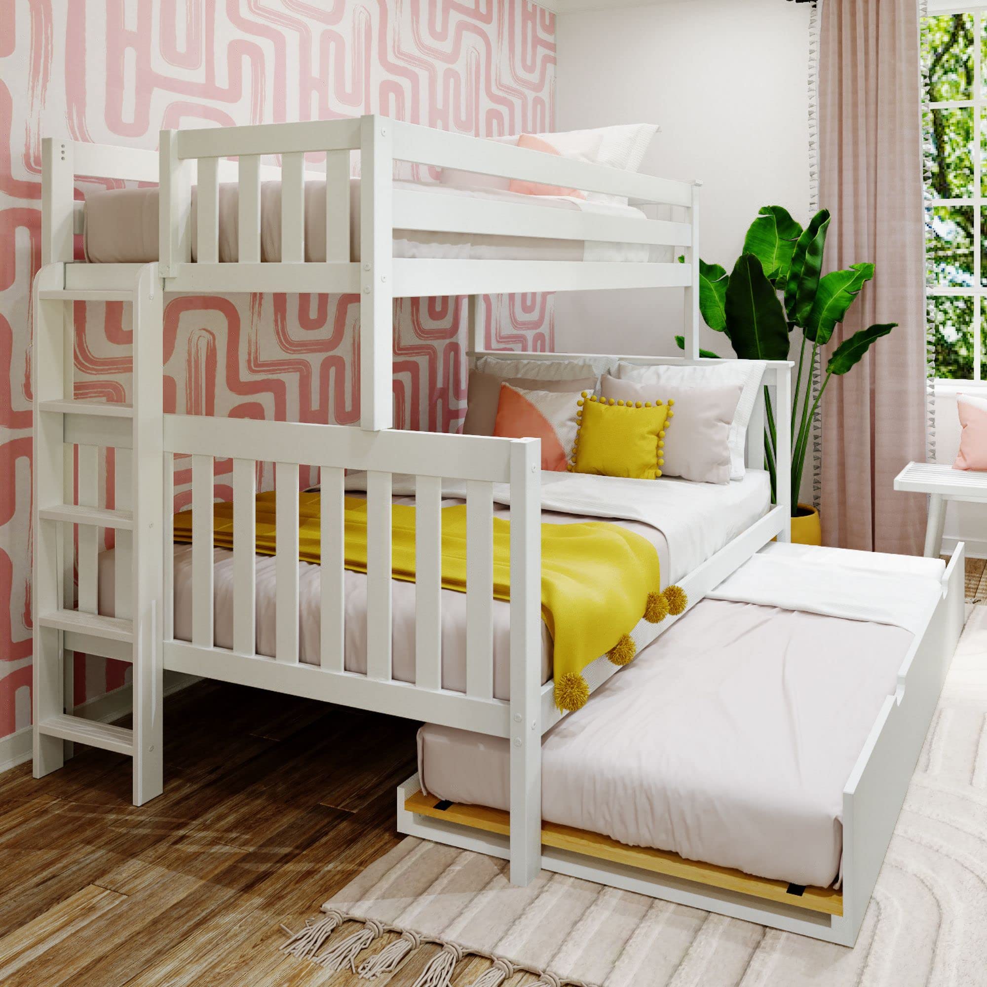 View 1 of *** BOX 2 ONLY ***Max & Lily Twin-Over-Full Bed Frame for Kids with Ladder on End and Trundle, White