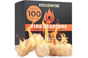 Houswise Fire Starter 100 pcs - Natural Fire Starters for Indoor & Outdoor, Firestarter for Wood Stove, Fireplace Campfires, Chimney, Grill, Pit, BBQ