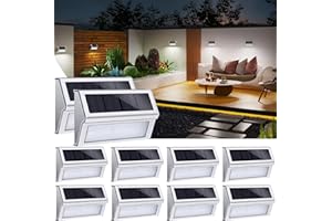 JSOT Solar Outdoor Lights Waterproof - Solar Fence Lights with 9 LED Solar Powered Deck Lights for Outside Garden Backyard Patio Yard Wall Stair Step Pool Post Lamp Lighting, Cool White Light, 10 Pack