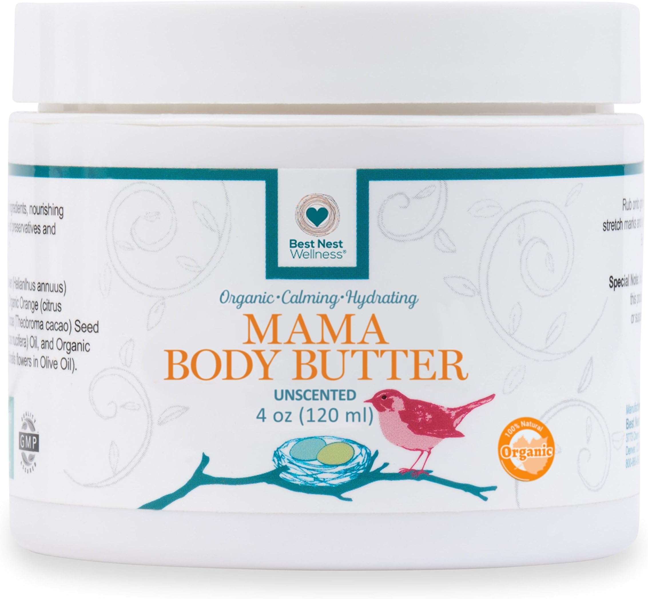 Best Nest Wellness Mama Body Butter, Organic, 4Oz, Unscented