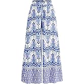 CFLONGE Women Wide Leg Pants Casual High Waist Floral Palazzo Pants for Women Flowy Trendy Lounge Boho Beach Trousers Pockets