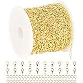 YOUBEIYEE 32.8 Feet 18K Gold Plated Chain for Jewelry Making Twist Chain Link for Women Necklace Bracelet DIY Jewelry Chains Bulk with Jump Rings and Lobster Clasps