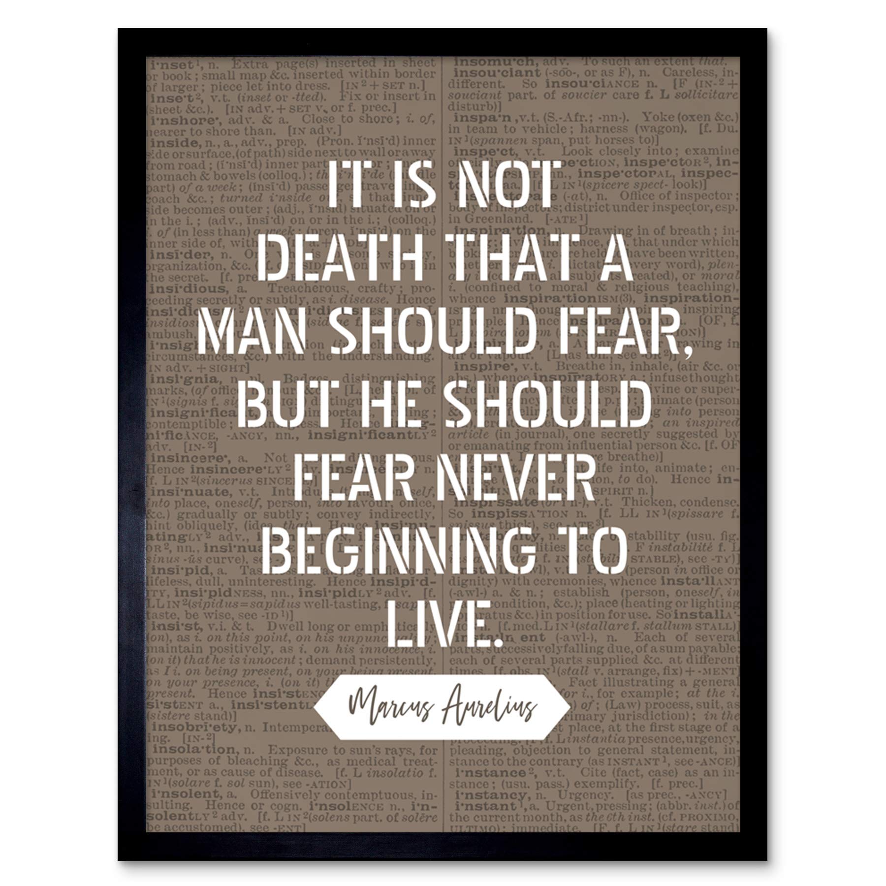 Artery8 Dictionary Inspiring Quote Marcus Aurelius Death Beginning to Live Art Print Framed Poster Wall Decor 12x16 inch