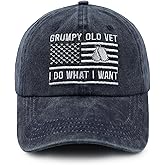 Grumpy Old Vet I Do What I Want Hats for Men, Adjustable Cotton Embroidery American Flag Veteran Baseball Cap