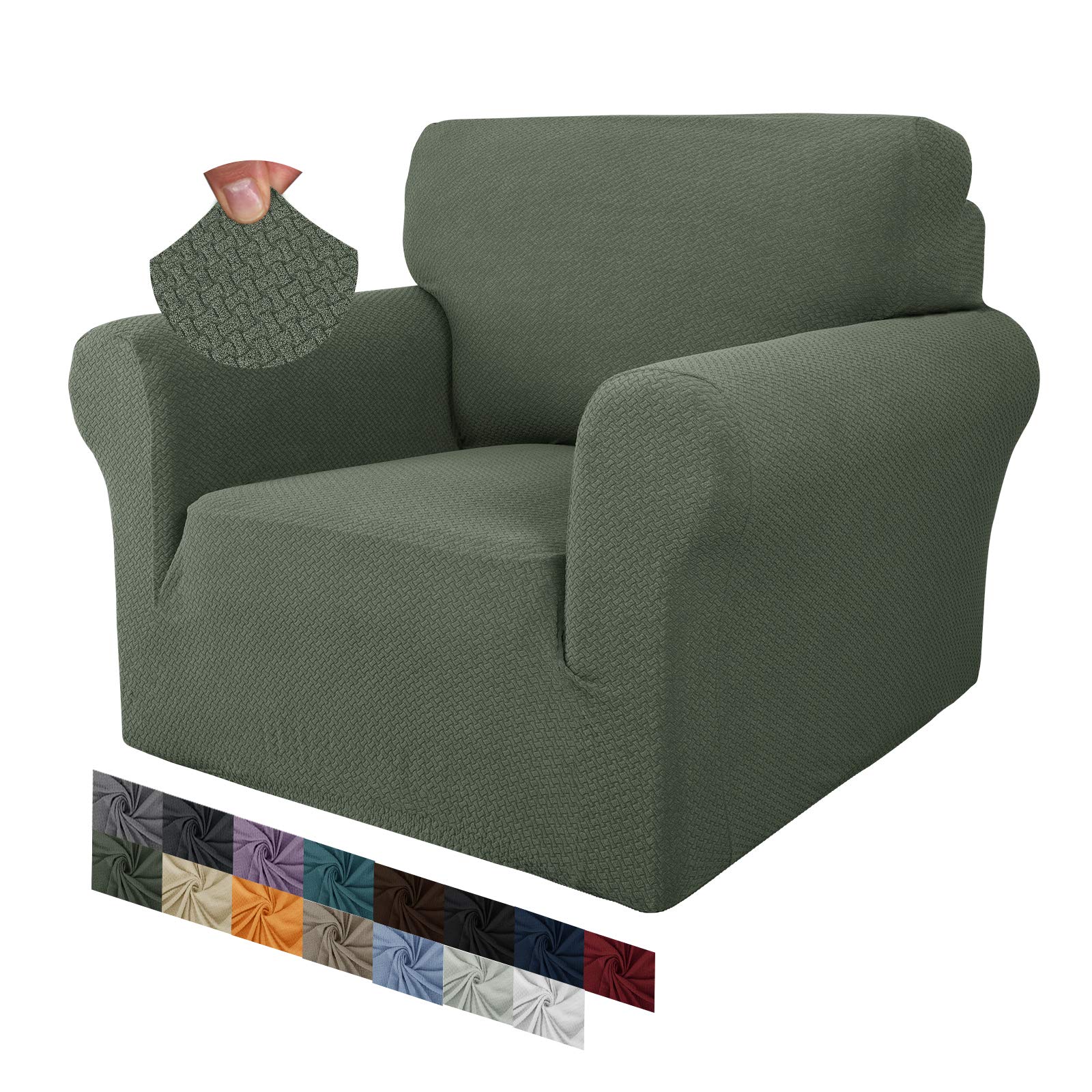 MAXIJIN Creative Jacquard Chair Covers for Living Room, Super Stretch Non Slip Chair Slipcover with Arms Dogs Pet Friendly 1-Piece Elastic Sofa Couch Protector Armchair Cover (1 Seater, Army Green)