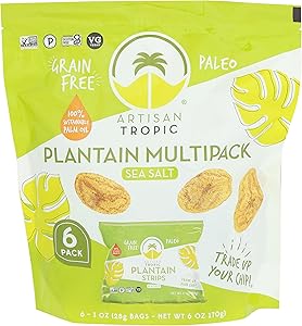 ARTISAN TROPIC Plantain Strips Sea Salt - 6 Pack, 1oz - Vegan, Paleo, Gluten Free Chips - Individual Bags Healthy Snacks for 