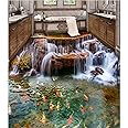 Dzwangzc Wall Mural Wallpaper 47 x 32 inch (Width x Height) Custom Photo 3D Flooring Bedroom Waterproof PVC Floor Sticker Waterfall Stream carp Decoration Painting 3D Wall murals Wallpaper