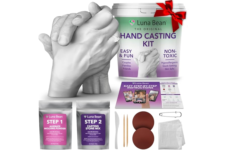 Luna Bean Hand Casting Kit – The Original Hand Mold Kit for Couples – Gifts for Him and Her - Anniversary Engagement Birthday Gifts for Women Men Mom Wife Boyfriend Girlfriend Wedding Bridal Shower