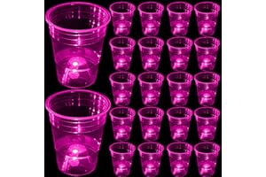 Glow in The Dark Pink Party Cups 40 Pack (16 oz) - LED Light Up Plastic Cups for Princess Parties Baby Showers Bridal Decorat