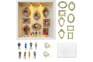 DIY Mini Gold Frames Silhouette Box, Upgrade Shadow Box , 10x10 Inch, with 8 Vintage Gold Mini Frames and 8 Handcrafted Figur