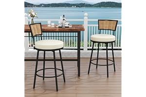 PIZZELLO Patio Swivel Bar Stools Set of 2, Outdoor Bar Height Chairs w/Removable Cushions, 360˚ Rotating Patio Bar Chair, All