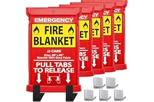 JJ CARE Fire Blanket – 5 Packs with Hooks – 40” x 40” Fire Blankets Emergency for Home and Kitchen, High Heat Resistant and Flame Protection for Kitchen, Car, Office, Camping & Home Safety