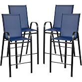 Flash Furniture 4 Pack Brazos Series Navy Outdoor Barstools with Flex Comfort Material and Metal Frame
