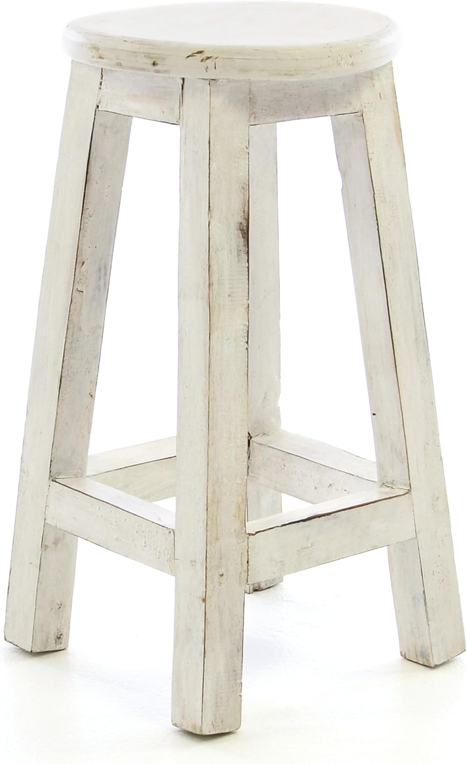 Divero DW61020 Rustikaler Hocker rund massiv Holz Sitzhocker weiß im Vintage-Look Schemel Blumentisch Blumenhocker Landhaus-Stil 50 cm Handarbeit