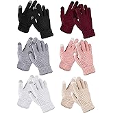 6 Pairs Kids Winter Touchscreen Gloves Fleece Lined Texting Warm Gloves Elastic Cuff Knitted Anti Slip Gloves for Girls