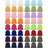 Liitrsh 48 Pcs Kids Winter Beanies, Warm Cold Weather Hats Knitted Cap Solid Color for Boy Girl Children School Outdoor