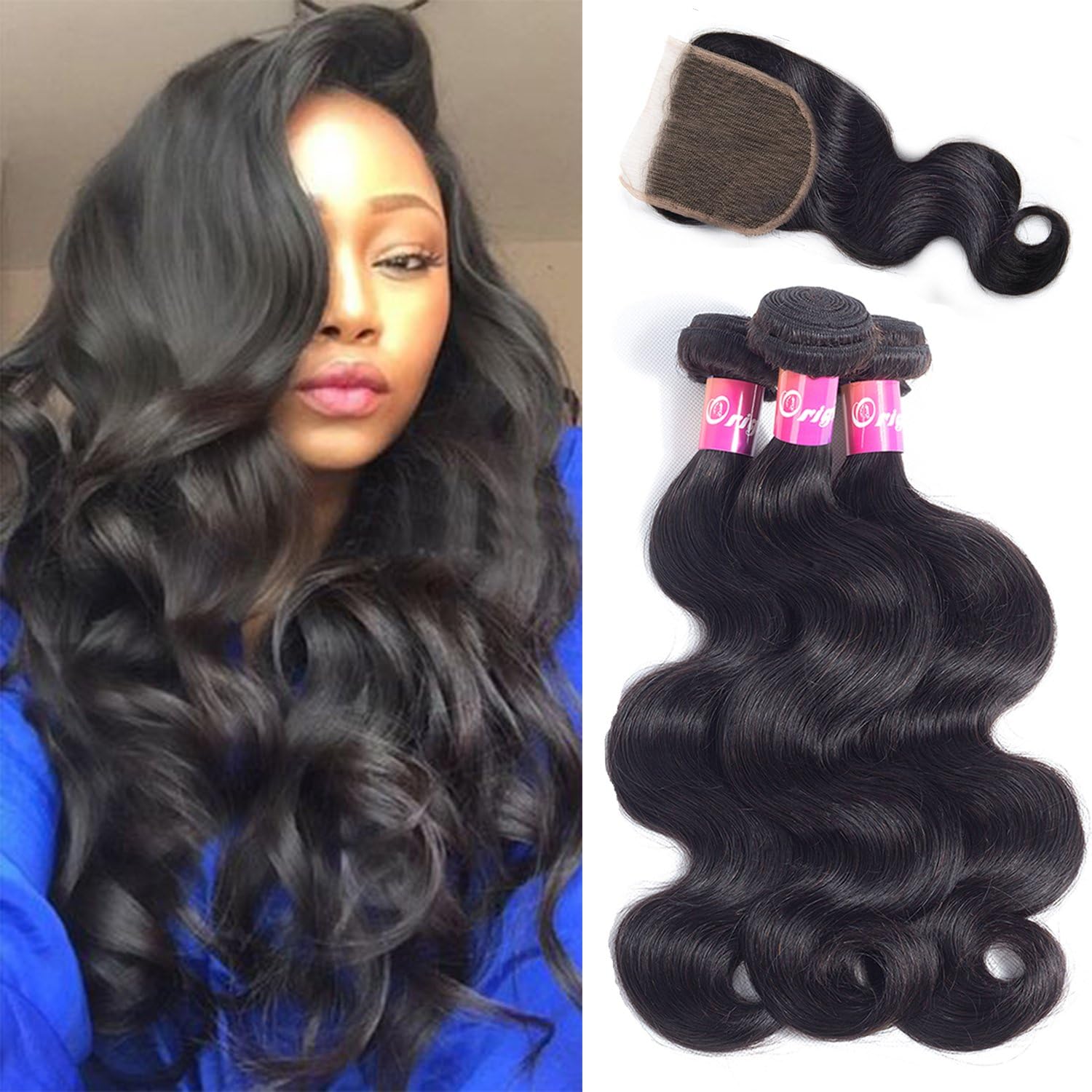 Brazilian Body Wave Virgin Hair 3 Bundles 100% Unprocessed Remy Human Hair Weave Weft Extensions Natural Color 300g by Originea (14”16”18”+12”)