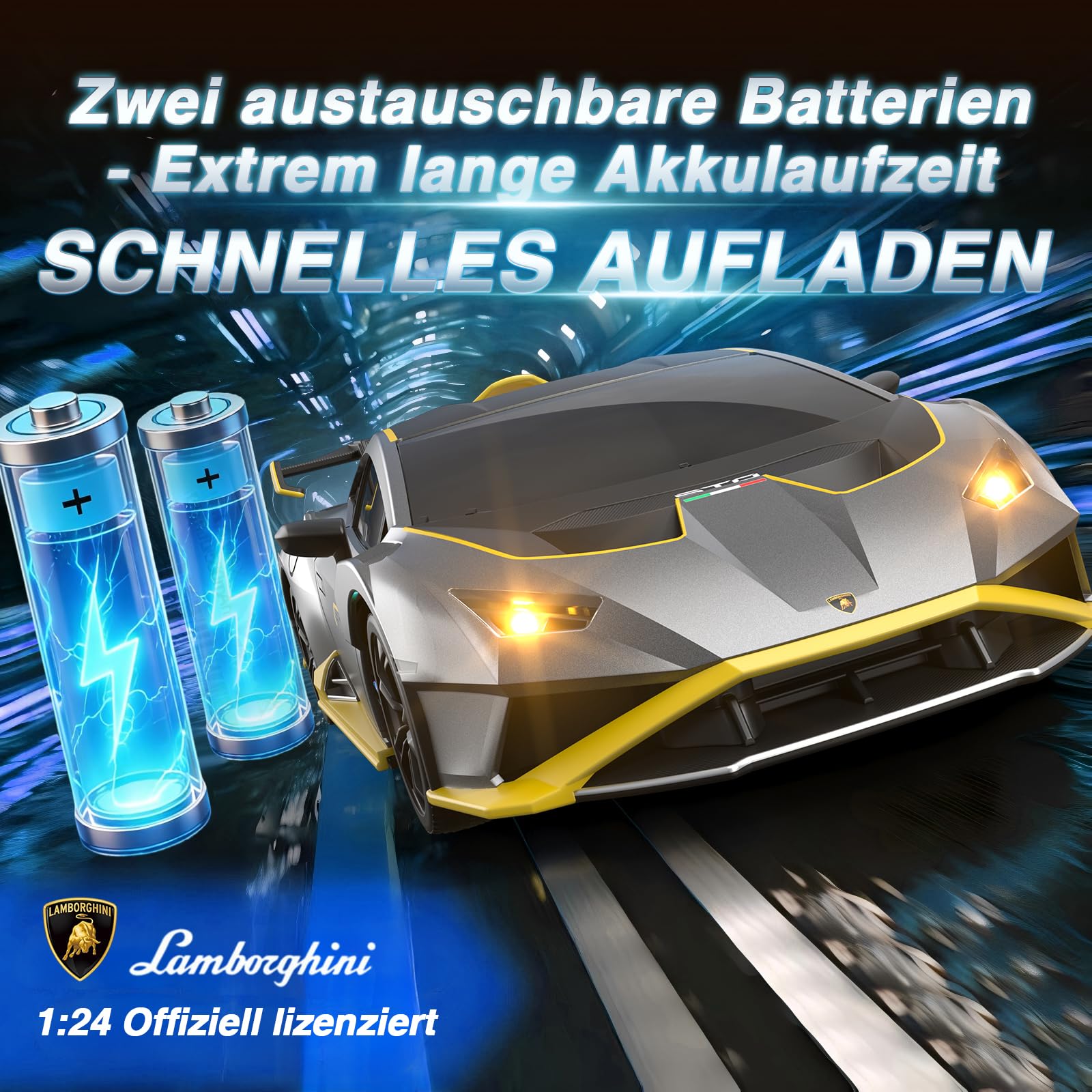 Lamborghini RC Drift Auto, 1:24 Mini 4WD Ferngesteuertes Drift Auto mit Vollproportionale Drosselklappe Und LED Leuchten, 25KM/H RC Rennen, Spielzeug Geschenke für Jungen ab 6 7 8 9 10 11 12 Jahren 5