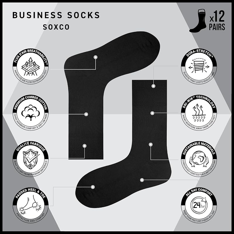 Meias altas de algodão para homens 43-46 Pretas, Pack de 12 Pares