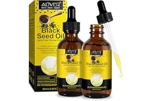DLOMFVFQ 2 Pack Black Seed Oil, 60ML Organic Cold Pressed Unrefined Black Seed Oil, Pure Natural Black Seed Oil for Hair Growth, Strengthen Immunity, Digestive Health and Brain Support, Glass Bottle
