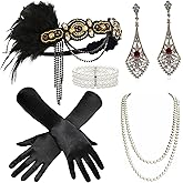 BABEYOND 1920s Flapper Accessories Gatsby Costume Accessories Set 20s Flapper Headband Pearl Necklace Gloves