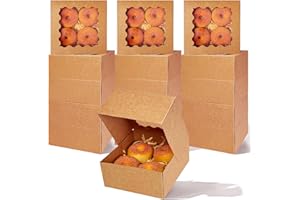 qiqee Auto-pop up 6x6x3 Inch Brown Cookie Box with Window 30Pcs Pastry Macaron Bakery Box For Packaging