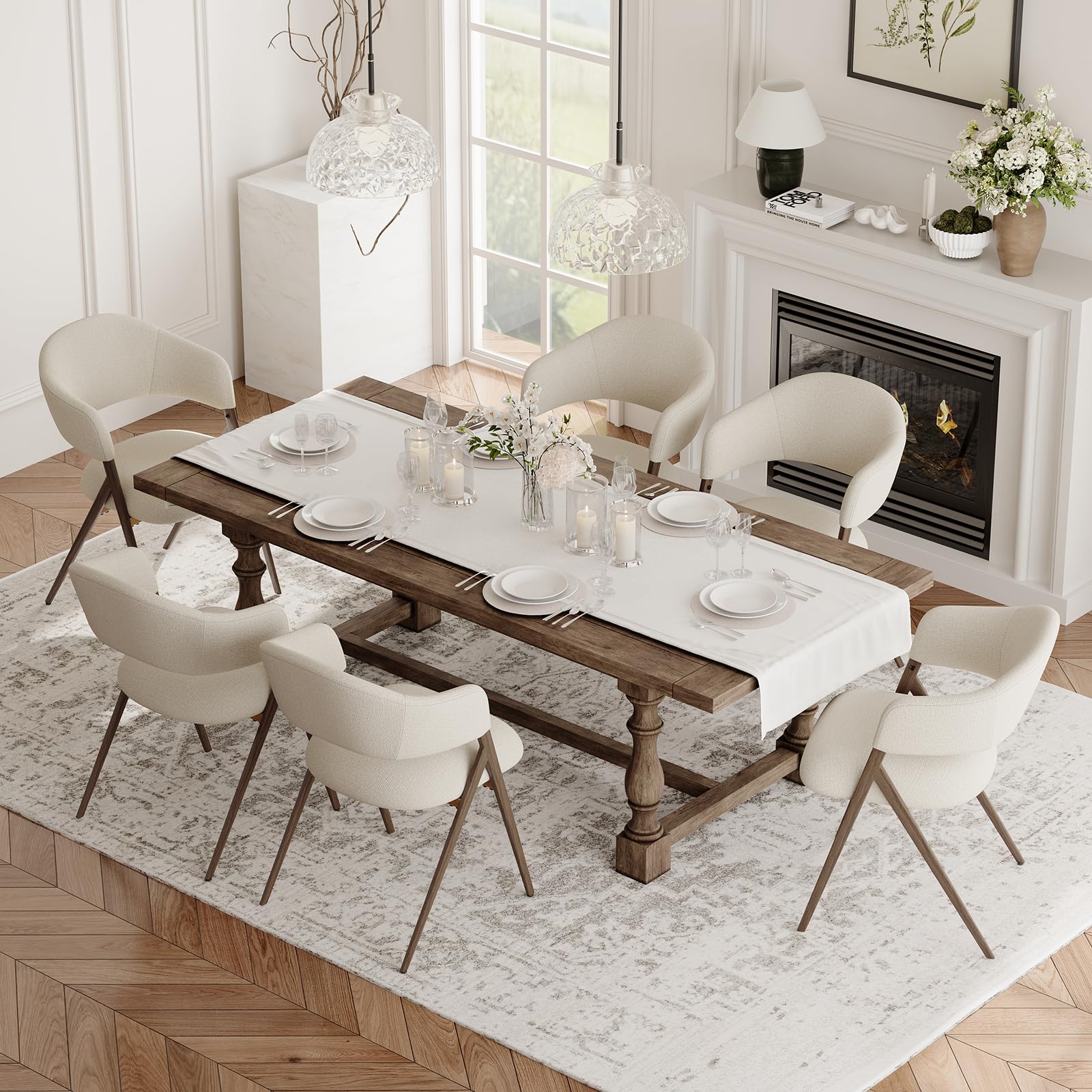 Photo 1 of (SET OF 2) COLAMY Dining Chairs Set of 2, Modern Fabric Upholstered Dining Room Kitchen Side Chairs with Iron Legs, Open Back and Padded Seat for Living Room/Restaurant/Cafe, Beige (SET OF 2)