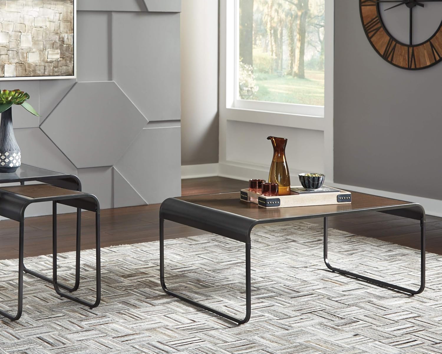 Signature Design by Ashley - Larzeny Occasional 3-Piece Table Set - Coffee Table and 2 Nesting End Tables, Brown/Black: Furniture & Decor