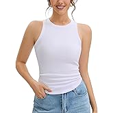 BJY Cotton Sleeveless Tank Tops for Women, High Neck Summer Workout Racerback Ribbed Shirts Beach Vacation Outfits