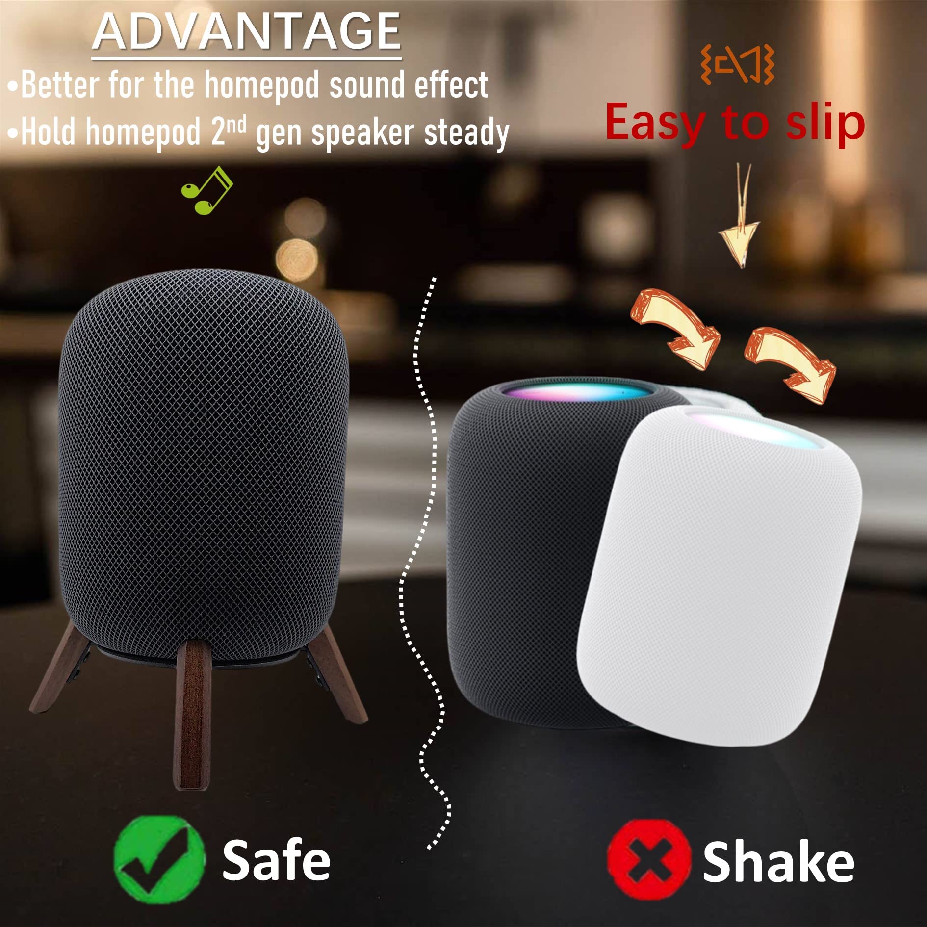 Real Wood Stand for Homepod 2nd gen (2023 Released), Wooden Holder with Metal Frame for Better Sound,Sturdy Stable Mount with Anti-Slip Protects Apple Home pod 2nd Smart Speaker (Walnut)