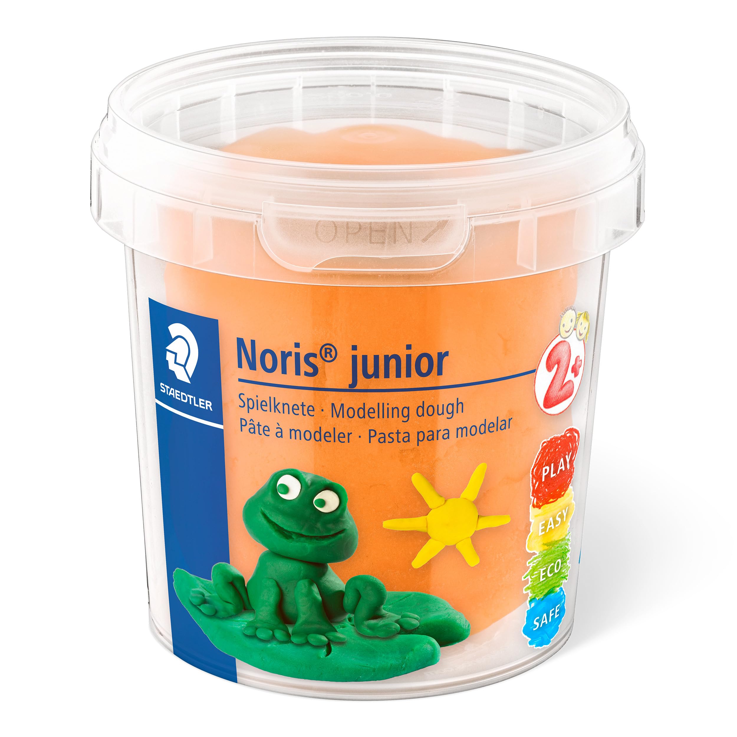 STAEDTLER Noris junior 813 Spielknete "Neon Colours", besonders weich und sauber, klebt nicht, Set mit 4 Töpfchen à 130 g, 813F SLE 3