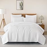 CASA KIYOME 100% Cotton Quilt King Size Bedding Sets, Bedspread Set and 2 Pillowcases, Lightweight and Textured, All Season Lightweight King Comforter Bedding Set(White)