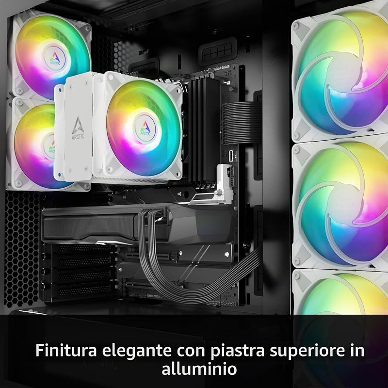 Freezer 36 A-RGB (white)- Dissipatore CPU a torre singola con push-pull, due ventole P da 120 mm ottimizzate per la pressione e illuminazione ARGB, cuscinetto fluidodinamico, 200-2000 rpm