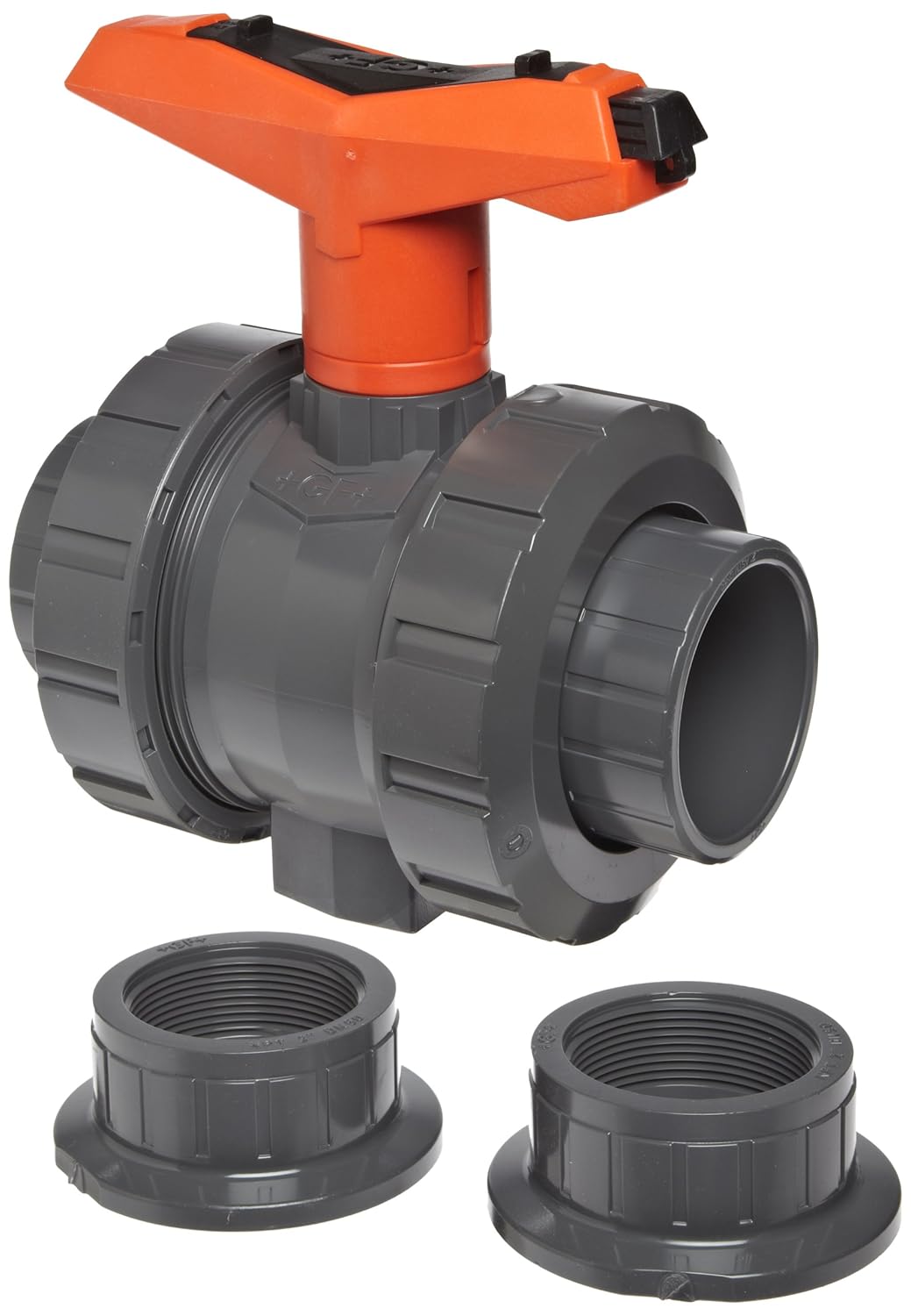 GF Piping Systems PVC True Union Ball Valve, Locking Handle, FPM Seal