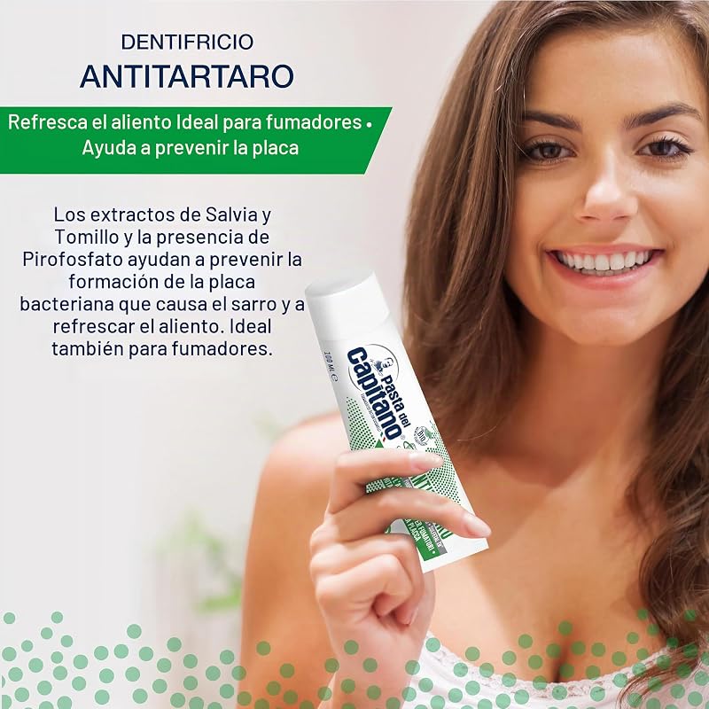 Pasta del Capitano, Dentífrico Antitártaro Bio, Brinda Frescura y Refresca el Aliento, Ideal para Fumadores, Ayuda a Prevenir la Placa, 100% Made in Italy, Tubo de 100 ml