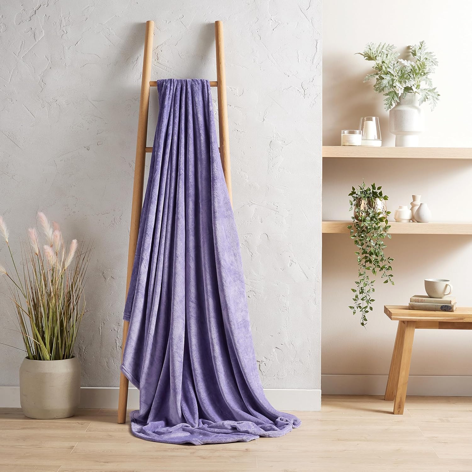 BLOOM BLENDS Flannel Fleece Throw Blanket Fluffy Super Soft Warm for Bed Sofa Couch Chair Lightweight and Cozy Solid Design Throw (Purple, 150 x 200 cm)