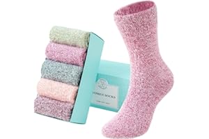 SISOSOCK 5 Pairs Fuzzy Socks for Women Winter Warm Wool Thick Socks Soft Cozy Womens Knit Sleep Socks with Gifts Box
