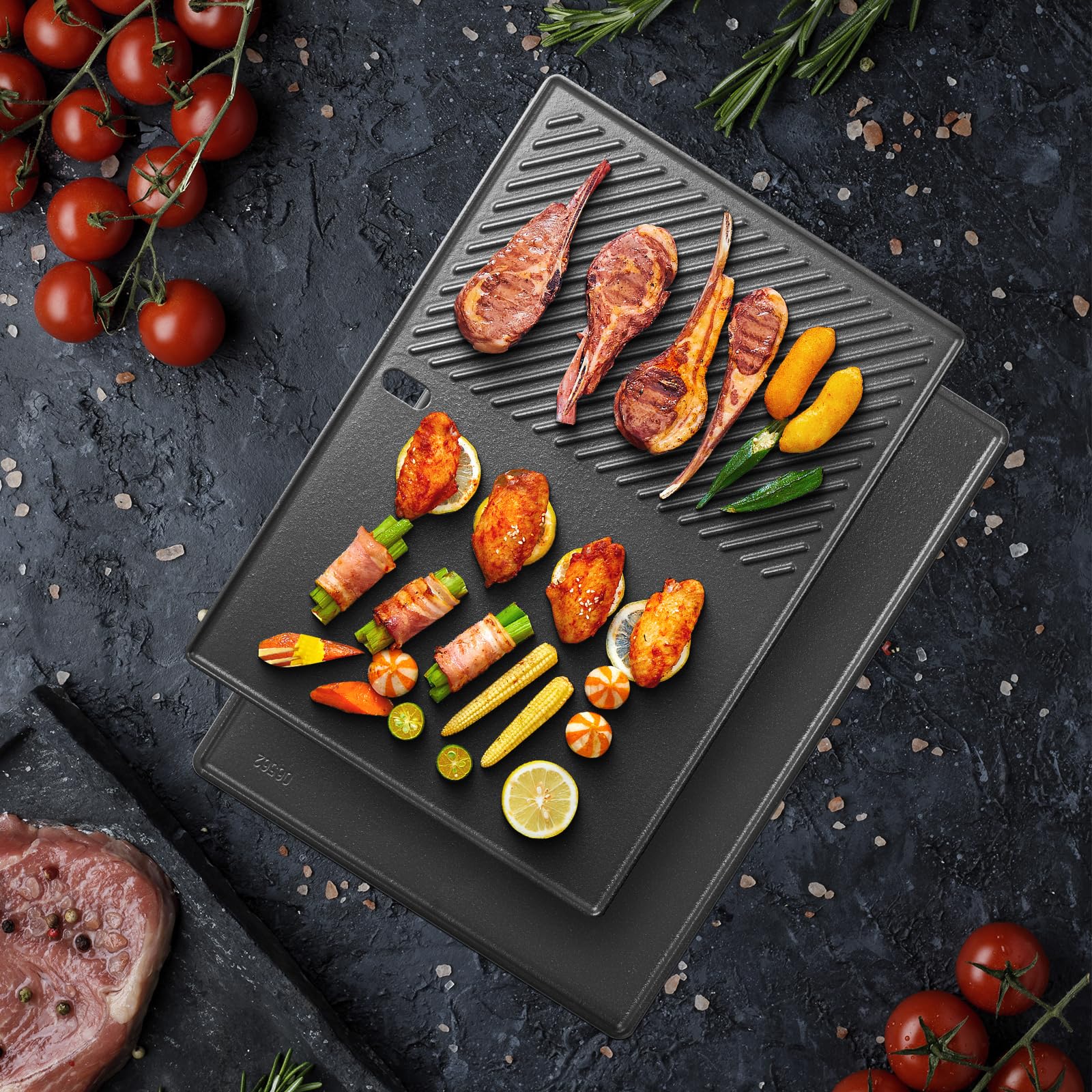 Gusseisen Grillplatte für Landmann Triton 3 und 4 Brenner, Enders Boston 4, Enders Monroe PRO 4, Enders Boston 6 Gasgrill, 43,5 x 31,5CM Grill Plancha für Broil King Baron,Crown,Ersatzteile Bratpfanne 8