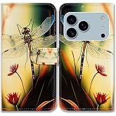 Bcov Case for iPhone 17 Pro Max/iPhone 18 Pro Max,Colorful Dragonfly Style Leather Flip Phone Case Wallet Cover with Card Slot Holder Kickstand Case for iPhone 17 Pro Max/iPhone 18 Pro Max