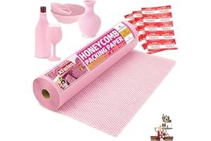 Pink Honeycomb Packing Paper for Moving 15-Inch x 118-Feet Bubble Honeycomb Wrap, Honeycomb Wrapping Paper for Packing Cushion with 30 Fragile Stickers Packing Supplies by Xfasten