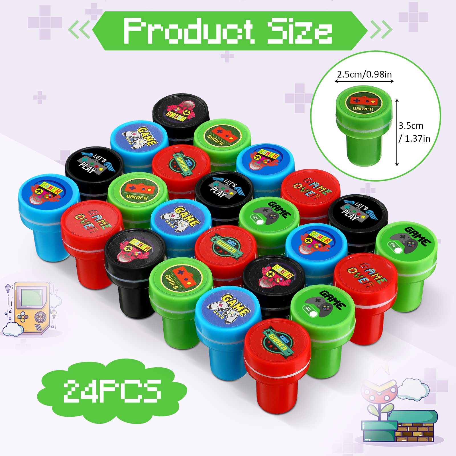 Aoriher 60 Pieces Video Game Party Favors Gifts Set Includes 20 Video Game Bracelets Wristbands 24 Stampers and 16 Handle Keychains for Party Supplies(Classic Style)