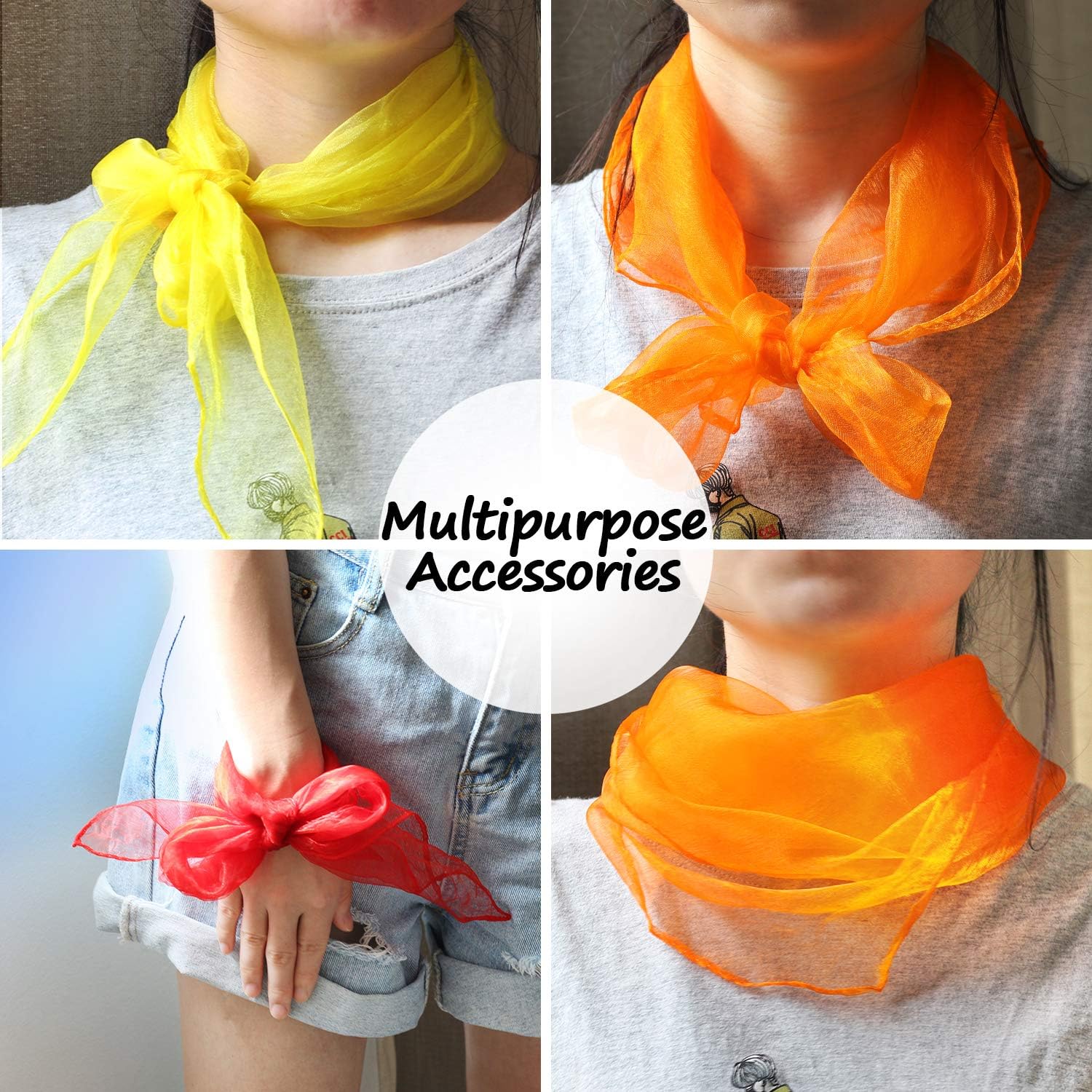 Novelty Place Dance & Juggling Scarves (12PCS) - Silk Square Scarf with Hemmed Edges - Easy Clean Ideal Performance Props Accessories - 6 Colors(24" x 24"): Clothing